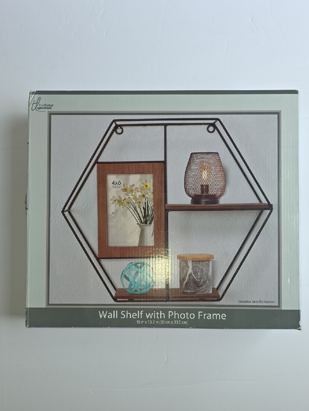 Wall Shelf with Photo Frame - Black Metal & Brown Wood